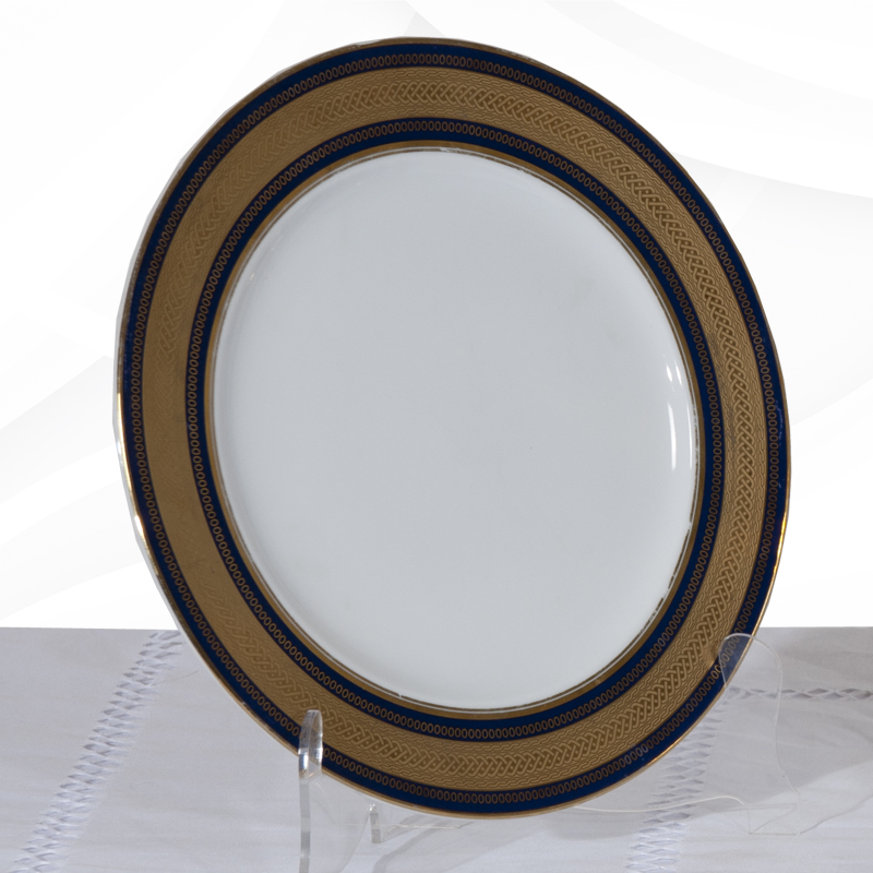 RENTA VAJILLA ELEGANCE DECORADO AZUL CON ORO