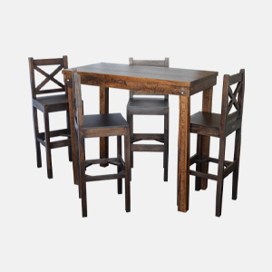 Mesa periquera de madera para 6 personas con sillas altas